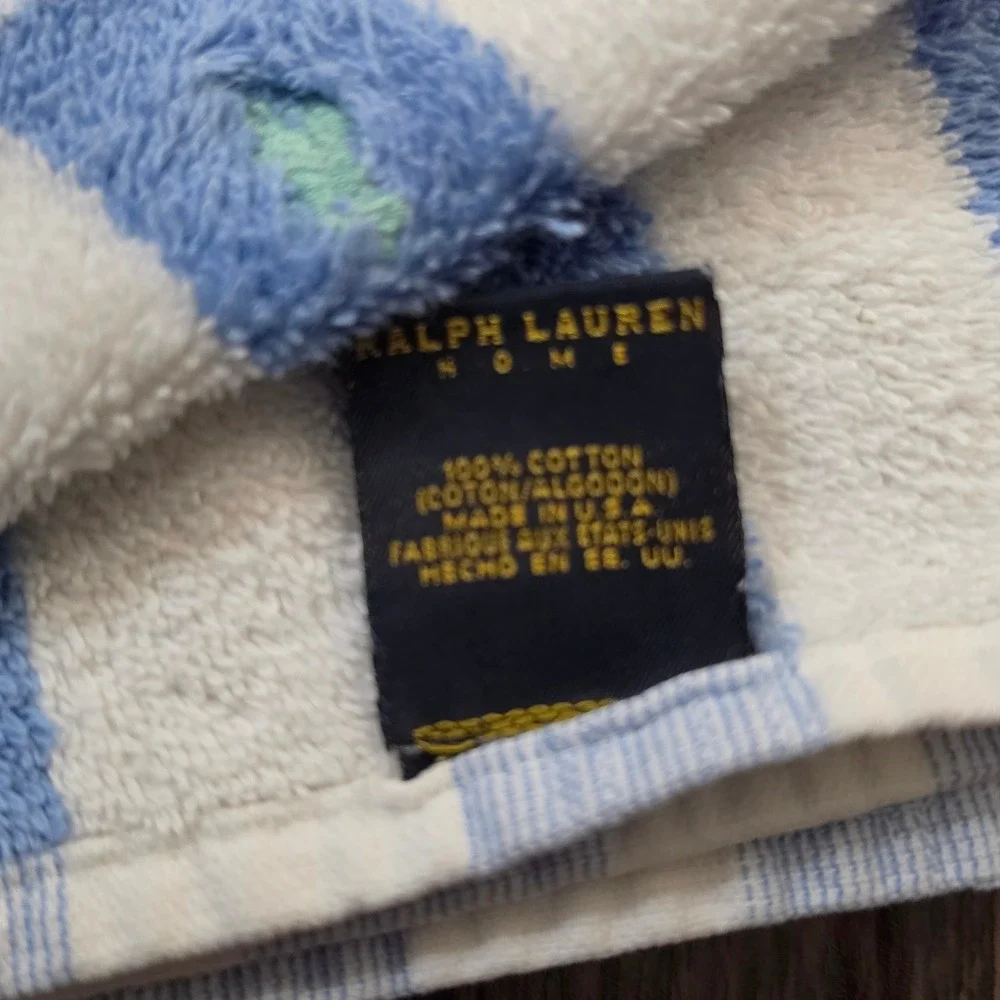 RALPH LAUREN Hand Towel Unisex OS Blue White Striped Cotton Pony Logo USA Made